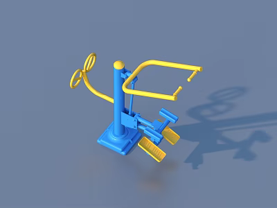 Blue And Yellow Outdoor Sports Fitness Equipment With Pole Bar Ring Handles And Foot Pedals 3d model