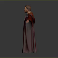 Warrior Character Creature in Red Robe Holding Weapon Standing in Gray Background with Open Arms