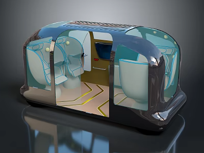 Futuristic Car Interior Design With Transparent Canopy Comfortable Seats And Dashboard 3d model