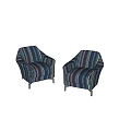 Two Dark Blue Single Sofas With Colorful Stripes On Marble Floor In Light Room 3d model