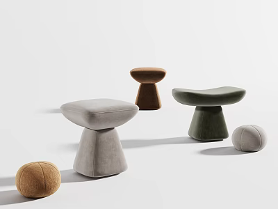 Modern Stylish Sofa Stools In Gray Brown Green With Round And Geometric Shapes 3d model