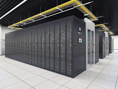 Modern Data Center Interior Featuring Server Racks And Technical Equipment Rows 3d model