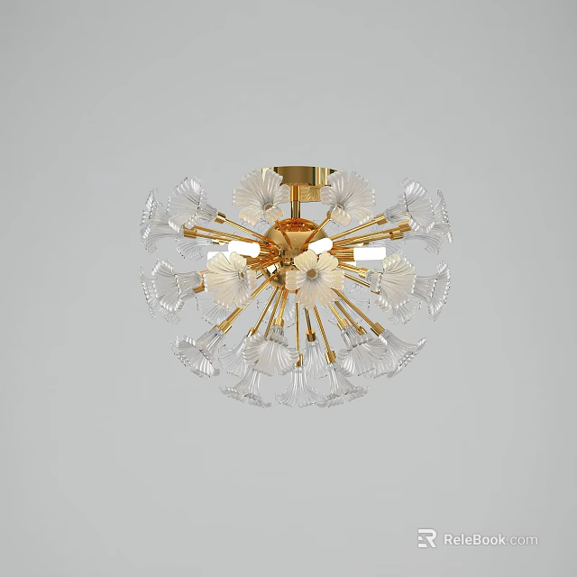 Elegant Modern Ceiling Light Featuring Gold Frame And Transparent Petal Design 3d model