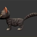 Cute Standing Cartoon Kitten With Gray Striped Fur And Orange Inner Ears