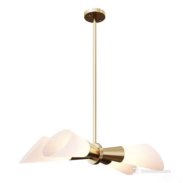 Stylish Contemporary Pendant Light With Golden Frame And White Shades For Home Interior Decor 3d model 