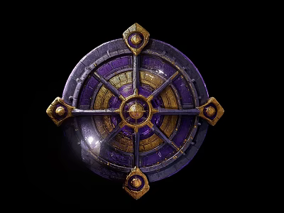 Intricate Circular Pendant With Purple Gold Radiant Design Decorative Details 3d model
