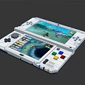White Handheld Game Console With Dual Screens Colorful Buttons And Ocean Scene