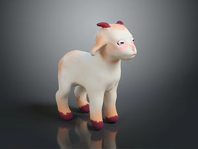 Cute Cartoon Style Lamb with White Body Red Ears Horns and Hooves 3D Model Toy 3d model