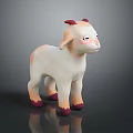 Cute Cartoon Style Lamb with White Body Red Ears Horns and Hooves 3D Model Toy