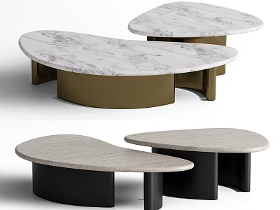 Modern Coffee Table With Marble Top And Gold Black Base Irregular Shape Design 3d model