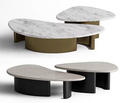 Modern Coffee Table With Marble Top And Gold Black Base Irregular Shape Design 3d model