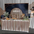 Delicious Dessert And Fruit Platter Display With Floral Decor Wooden Frames Brand Logo At Event