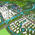 Aerial View Of Urban Planning With High Rise Buildings Parks Roads And Lakes