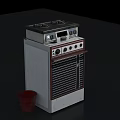 Classic Vintage Kitchen Stove with Control Panel Knobs and Red Bucket