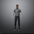 Man in Gray T-shirt With Graphic Black Pants White Long Sleeves and Black Shoes