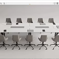 Modern White Conference Table With Grey Wheeled Chairs For Meeting Room