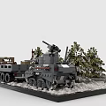 Building Blocks Winter Scene With Truck Tank Trees Flag And Snowy Ground