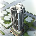Modern High Rise Residential Building With Glass Windows In Urban City Skyline