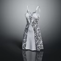 Elegant White Dress With Black Intricate Patterns And Spaghetti Straps Design