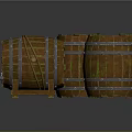 Vintage Wooden Barrels With Metal Hoops And Mossy Texture On Stand