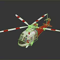 Red and White Helicopter with Rotors and Sleek Fuselage on Dark Background