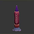 Pink Purple Toy Rocket With Black Circular Windows And Blue Red Base For Space