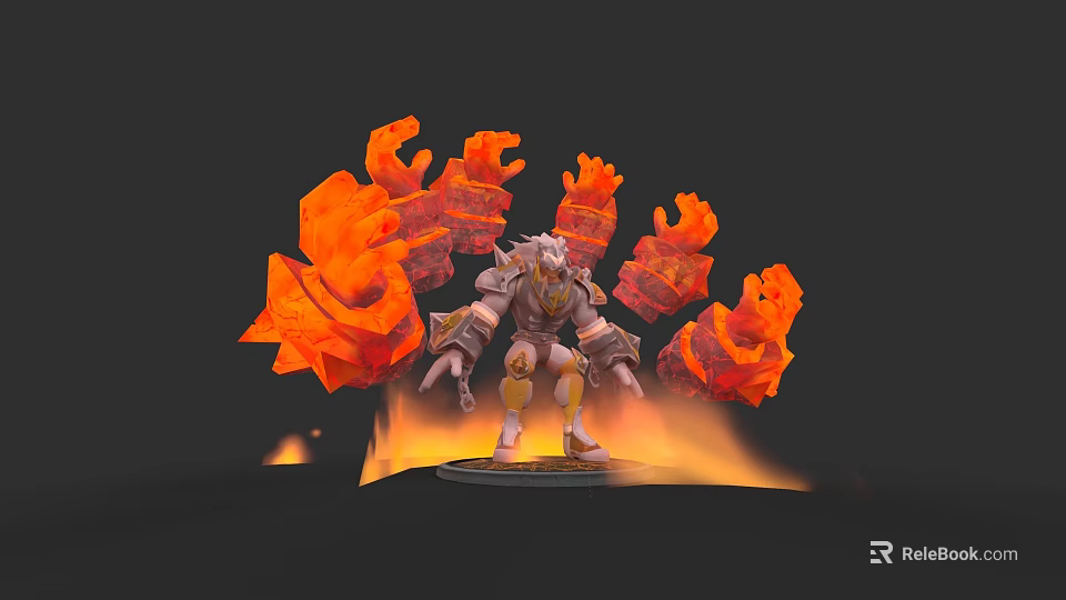 Epic Game Movie Character With Lava Rock Body Fiery Flame Aura And Glowing Eyes 3d model 