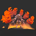 Epic Game Movie Character With Lava Rock Body Fiery Flame Aura And Glowing Eyes
