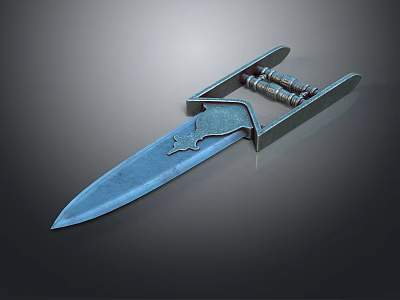 Vintage Decorative Dagger with Sharp Blue Blade and Ornate Sheath Wrapped Handle Design 3d model