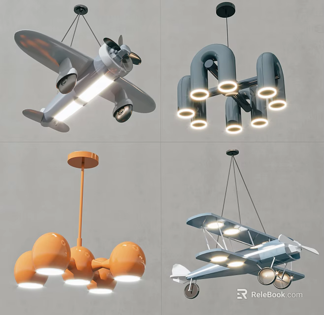Stylish Modern Creative Chandeliers With Airplane Geometric Bulb Shaped Designs 3d model 