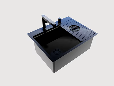 Black Single Bowl Kitchen Sink With Faucet And Drainboard For Modern Kitchens 3d model