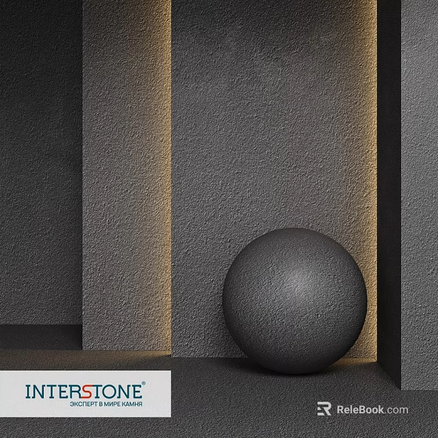 Architectural Components Featuring Textured Gray Walls And Black Sphere With Lighting 3d model 