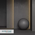 Architectural Components Featuring Textured Gray Walls And Black Sphere With Lighting