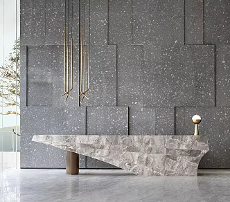 Light luxury reception desk front desk background wall 3d model