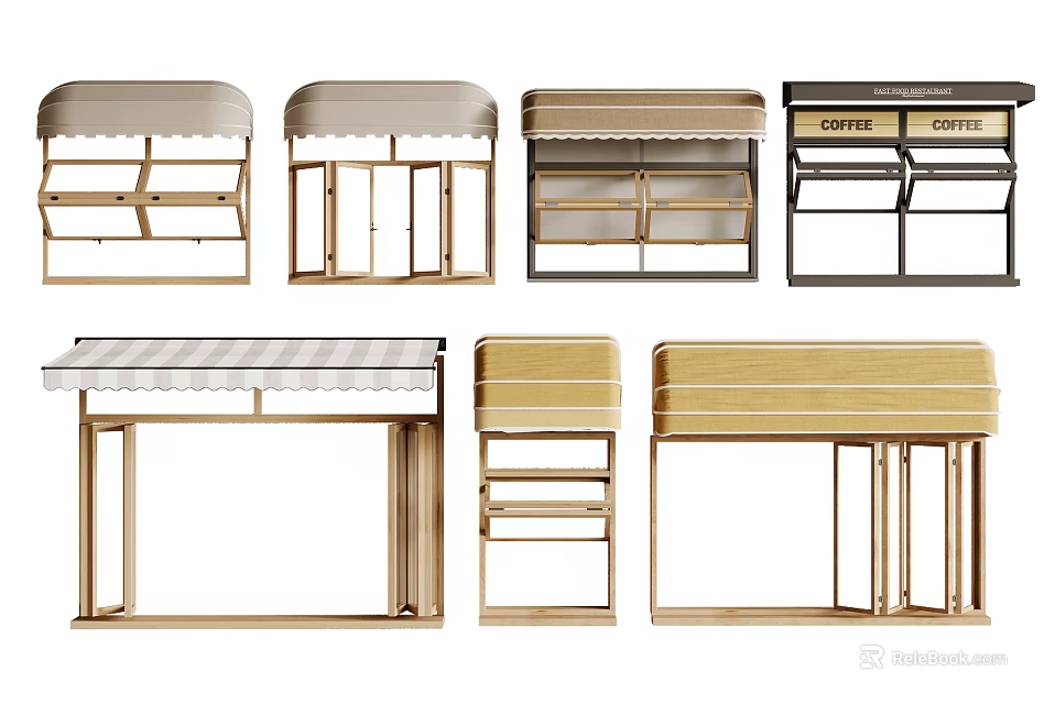 Various Modern Outdoor Awnings With Sturdy Frames And Stylish Fabric Covers 3d model 