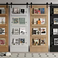 Modern Barn Doors Display With Magazines And Books In Colorful Interior
