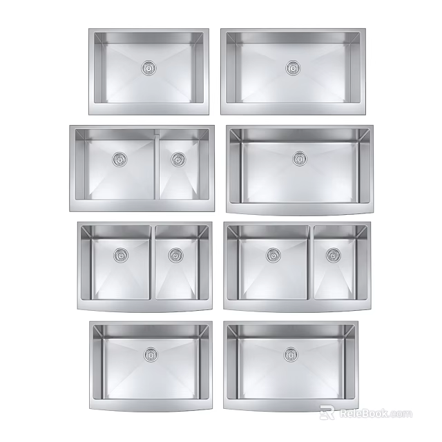 Stainless Steel Kitchen Sinks With Single And Double Bowl Modern Design 3d model 