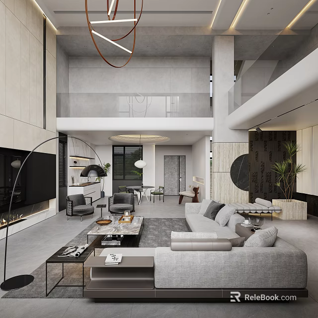 Modern Loft Living Room With Spacious Layout And Elegant Decor 3d model 