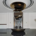 Modern Front Desk Reception Area With Marble Floor Art Sculpture And Circular Lighting