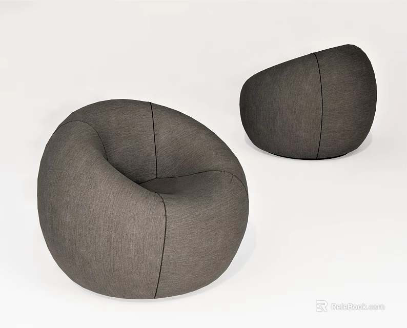 Comfortable Grey Round Bean Bag Chairs In Fabric For Modern Living Space 3d model 