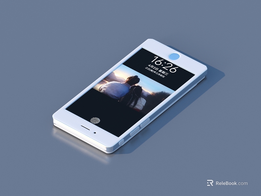 White Smartphone With Home Button And Time Display On Photo Screen 3d model 