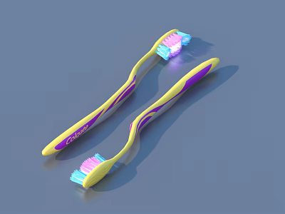 Vibrant Daily Life Toothbrushes With Yellow Purple Handles And Pink Blue Bristles 3d model