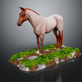 3D Model White And Brown Horse Standing on Base With Green Grass And White Rocks