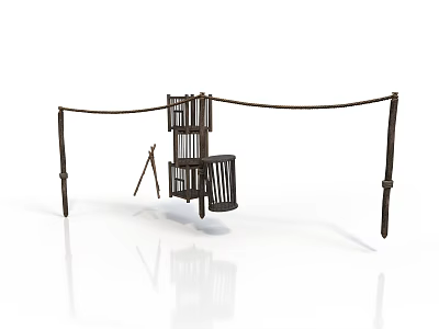 Wooden Play Structure With Rope Seat Ladder And Storage Shelf 3d model