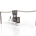 Wooden Play Structure With Rope Seat Ladder And Storage Shelf