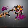 Animated Game Character Scene With Orange Hair Black And Orange Outfits Purple Ink Splashes