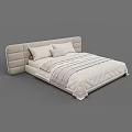 Double Bed Interior With Tufted Headboard Light Colored Striped Quilt And Pillows 3d model