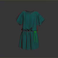 Stylish Green Short Sleeve Dress With Cinched Waist And Loose Fit Design