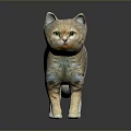 Realistic 3D Striped Cat Figurine Standing Pose With Dark Background Reflection