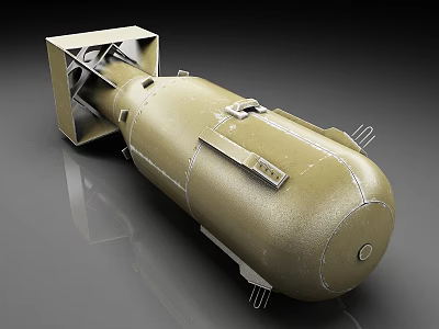 Olive Green Cylindrical Military Device Featuring Metal Brackets And Structural Components 3d model